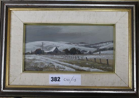 Australian School, oil on board, Late Snow, Bredbo, 11 x 21cm.